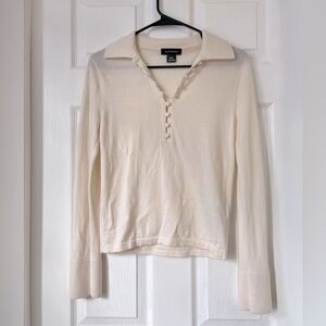 Club Monaco Wool Pullover Sweater Button Up Long Sleeve Ivory XS